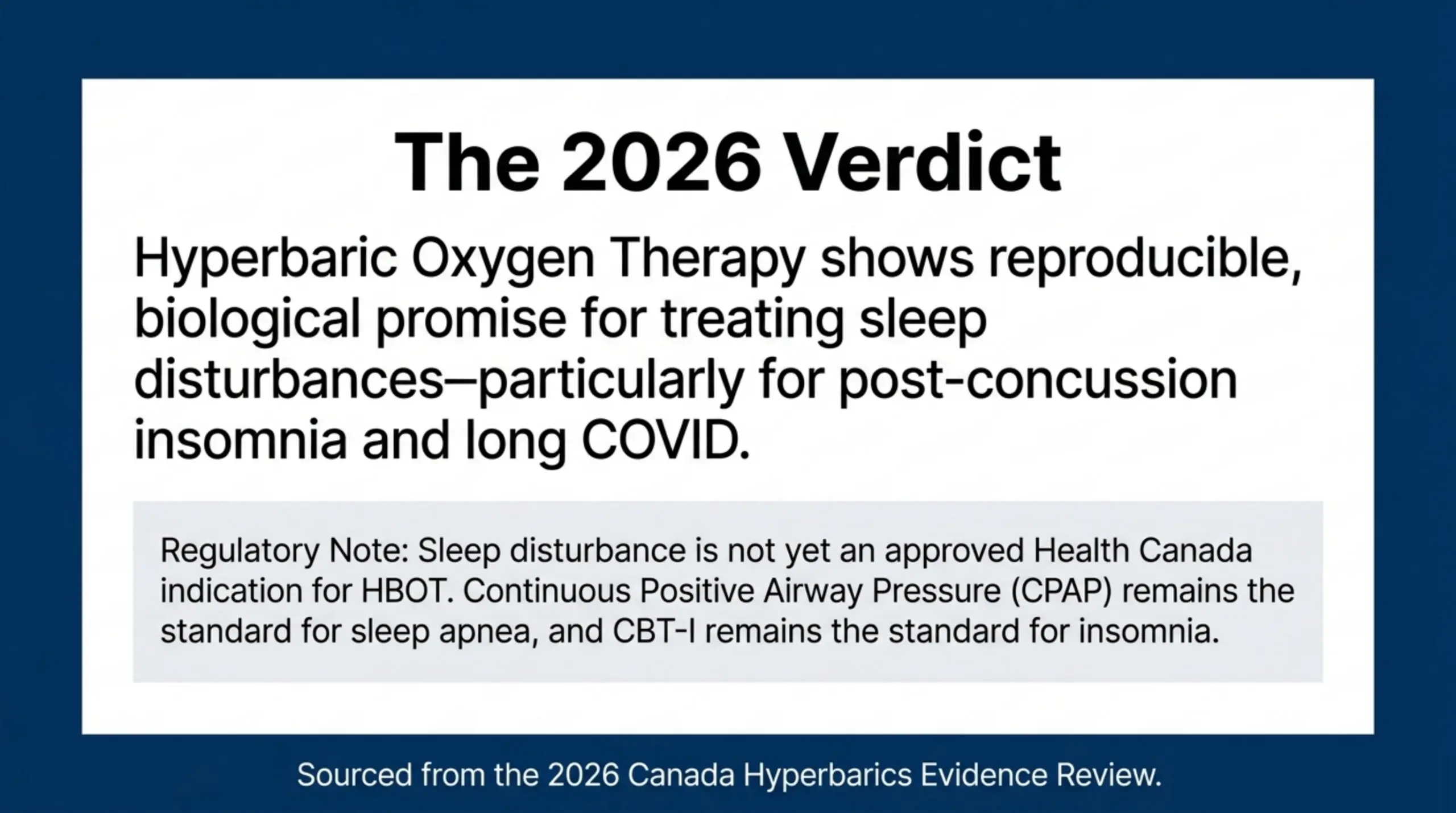 2026 verdict on HBOT for sleep disturbances, with the Health Canada regulatory note