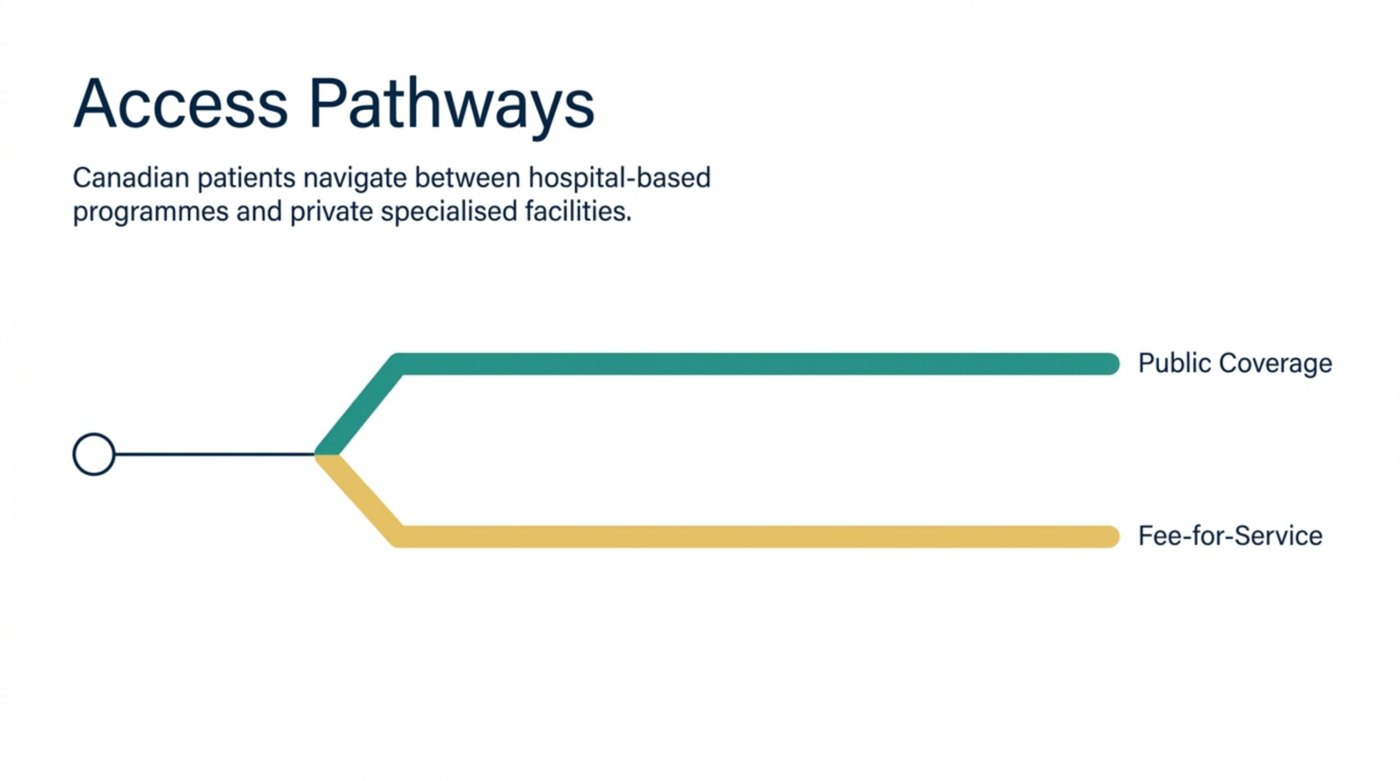 Canadians access HBOT via two pathways: publicly funded hospital programmes, or fee-for-service private clinics.