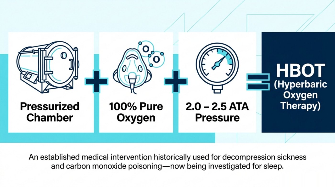 What HBOT is: a pressurised chamber, 100 percent oxygen, at 2.0 to 2.5 ATA