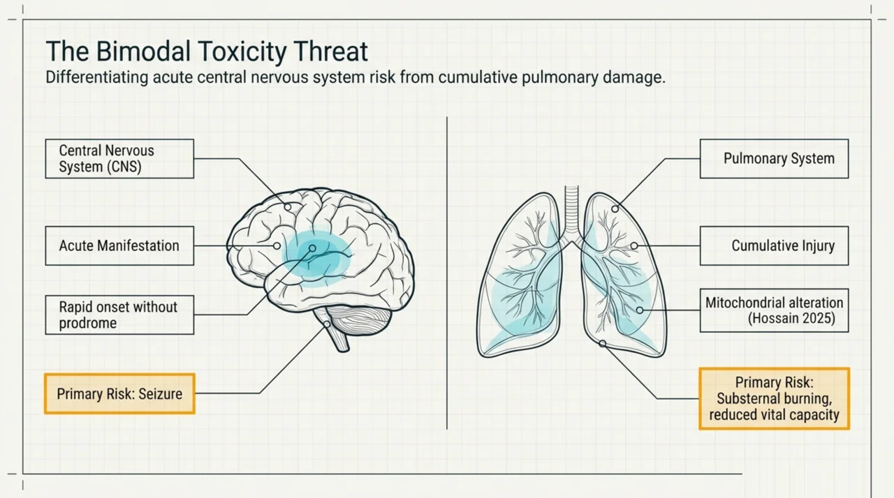 Bimodal oxygen toxicity in HBOT: central nervous system risk and cumulative pulmonary injury