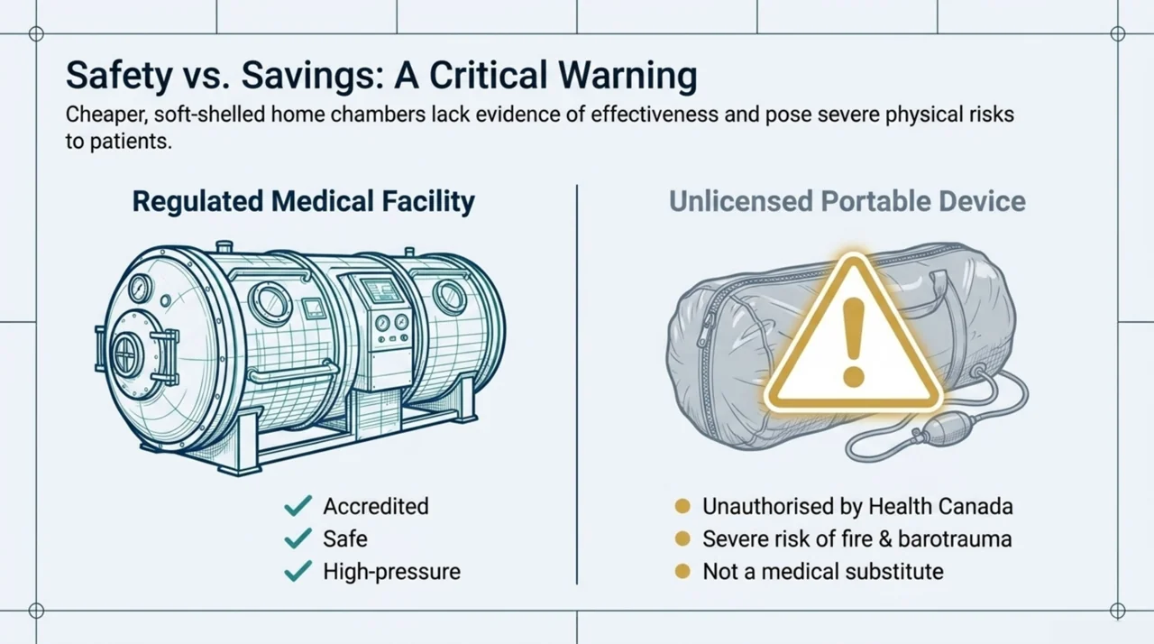 Safety comparison of a regulated medical hyperbaric facility against an unlicensed soft-shelled portable device that Health Canada has not authorised