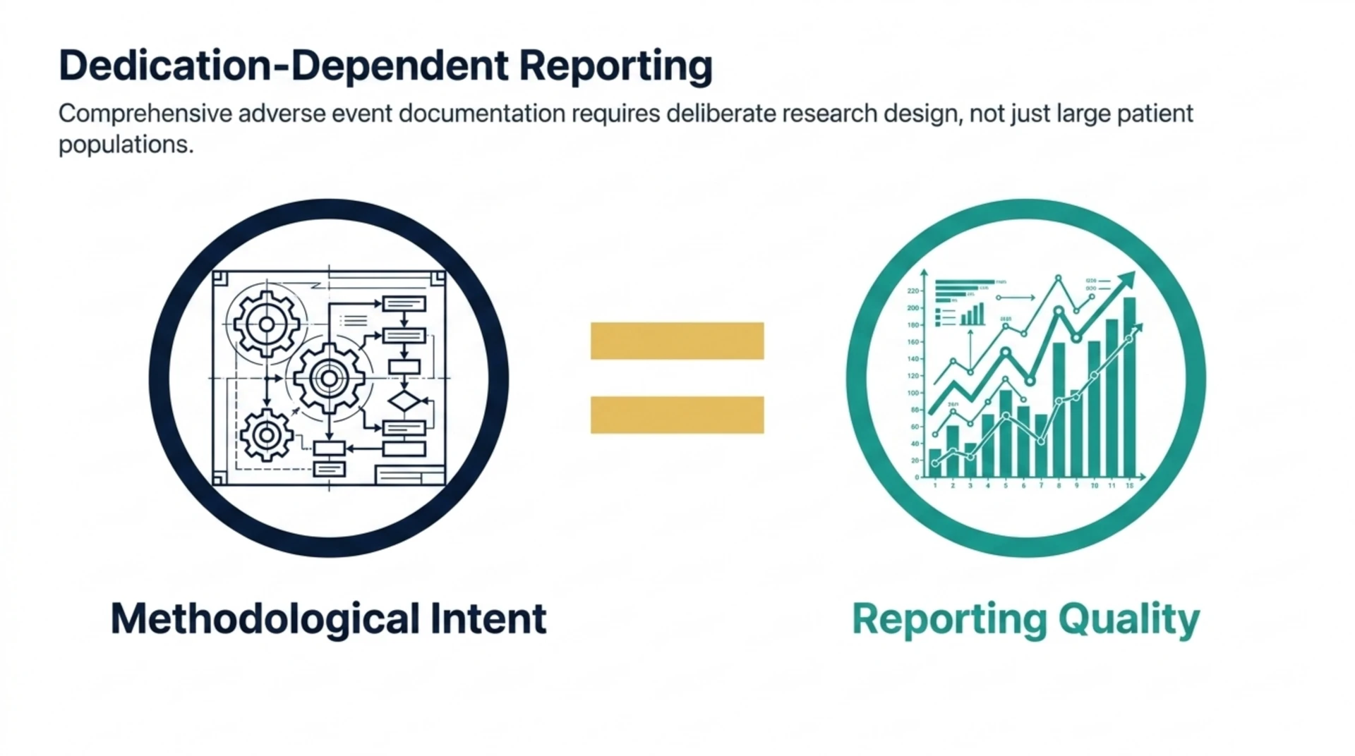 Comprehensive adverse event reporting depends on deliberate research design and methodological intent, not just large patient populations.
